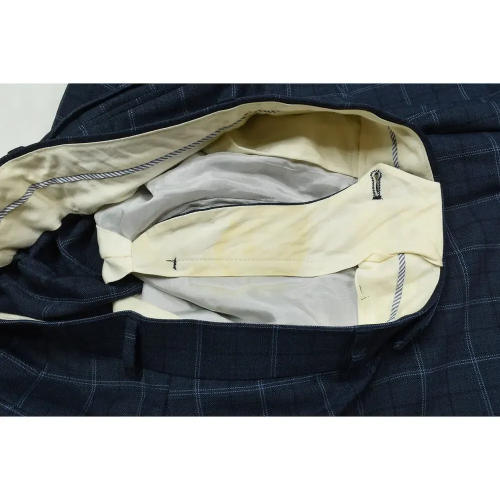 Brooks Brothers REGENT Trousers Pants Mens 34x32 Blue Plaid Wool Slim Fit